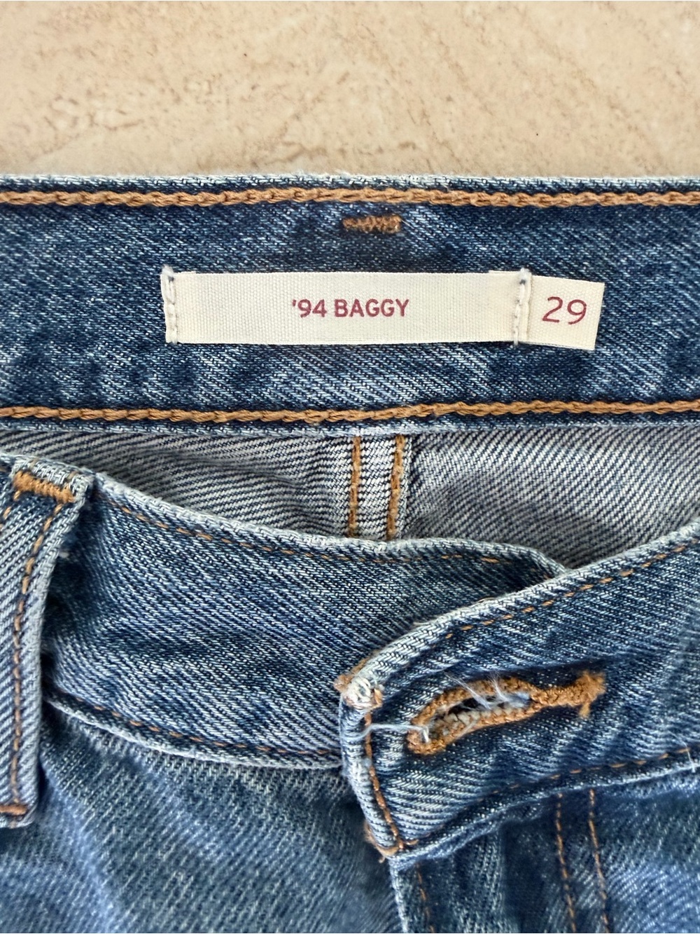 Levi's '94 Baggy Dad Jeans Worn Memory Mid Rise Wide Straight Blue Size 29x31 - Picture 7 of 9